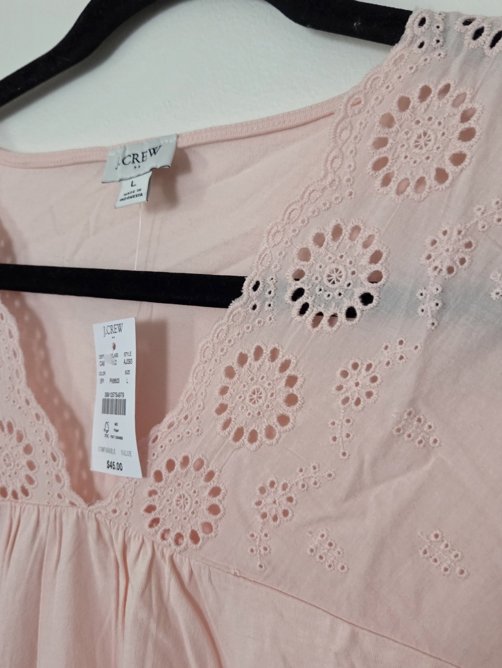 J. Crew Light Pink Eyelet Scoop Neck Cotton Blouse Sz Large - Picture 2 of 7